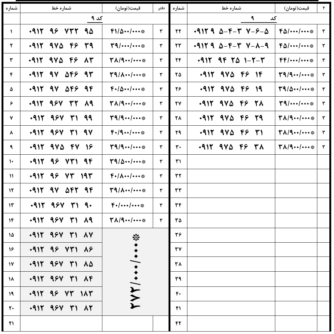 0912 کد 9